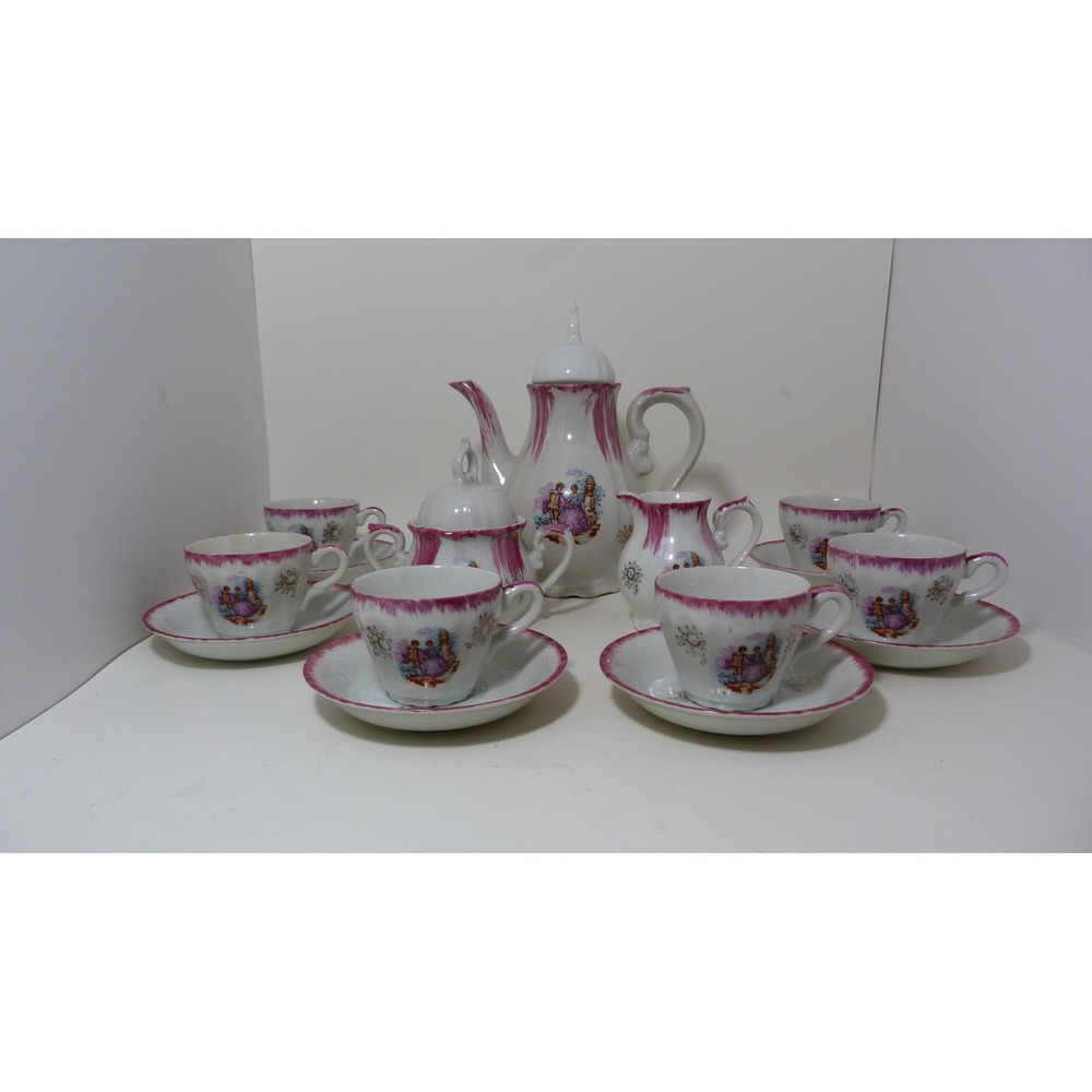 Vintage Japan Porcelain Musical Teapot Tea Set Courting Couple 15pc *working*
